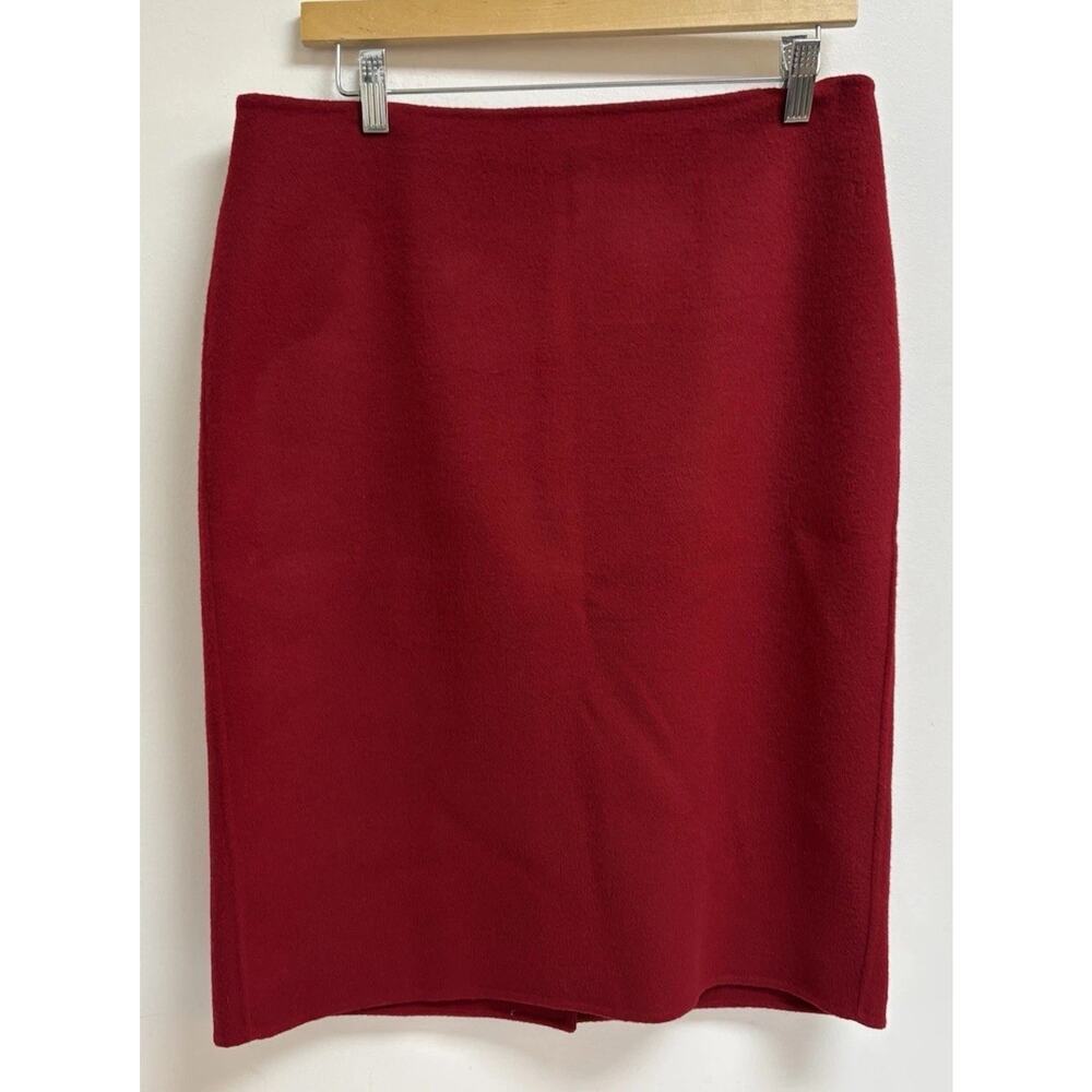Talbots Size 8 Red Wool Blend Pencil Skirt Back Zip Knee Length Classic Career